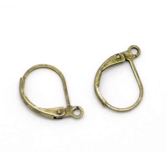 Picture of Brass Lever Back Clips Earring Findings Antique Bronze 16mm( 5/8") x 10mm( 3/8"), 60 PCs                                                                                                                                                                      
