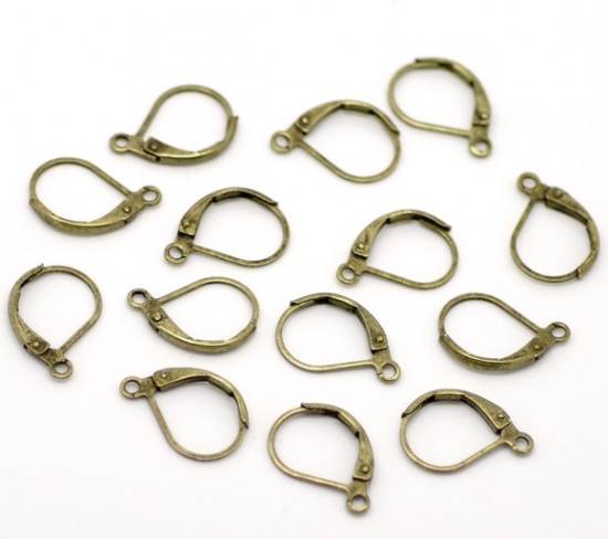 Picture of Brass Lever Back Clips Earring Findings Antique Bronze 16mm( 5/8") x 10mm( 3/8"), 60 PCs                                                                                                                                                                      