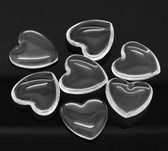 Imagen de Accesorios adornos Vidrio de Corazón Cabochones de Cristal Transparente 25mm x 25mm, 100 Unidades