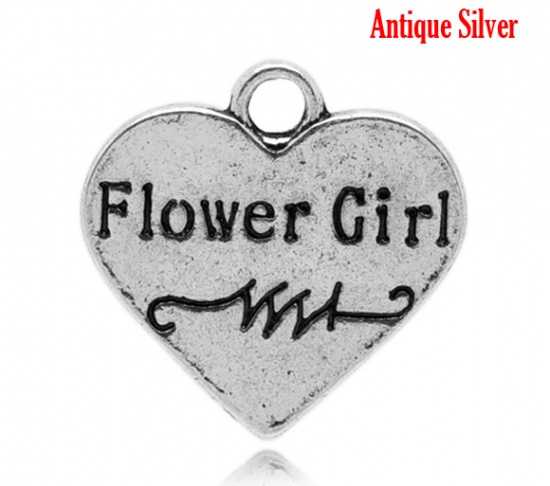 Изображение Подвески "Сердце" С Надписью "Flower Girl" Античное Серебро 17x16mm, проданные 20 шт