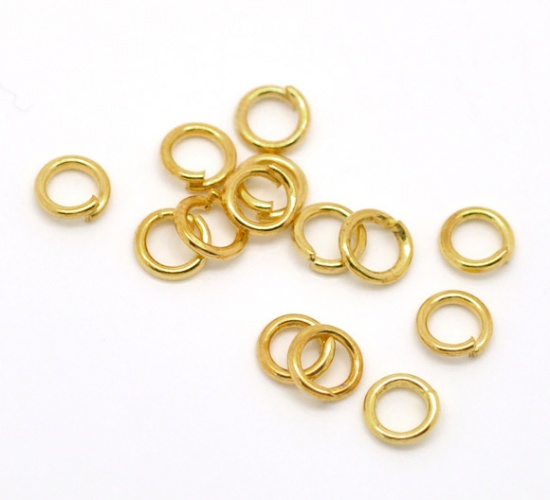 Picture of 0.9mm Iron Based Alloy Open Jump Rings Findings Round Gold Plated 5mm Dia, 1000 PCs