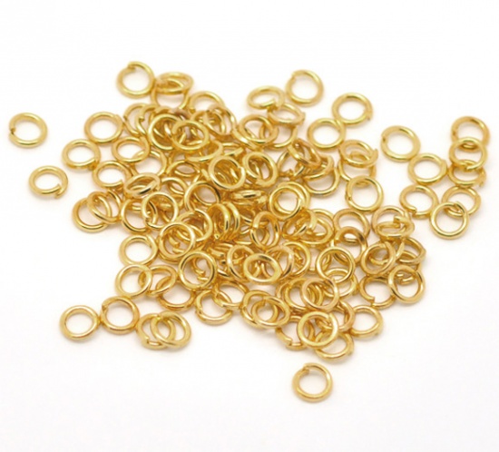 Picture of 0.9mm Iron Based Alloy Open Jump Rings Findings Round Gold Plated 5mm Dia, 1000 PCs