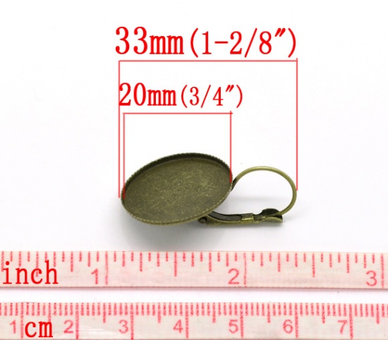 Immagine di Lega di Zinco + Lega Orecchino Accessori Tondo Tono del Bronzo Basi per Cabochon Addetti 20.0mm 3.3cm x 21.0mm posta / filo: ( 0.8mm )， 50 Pz