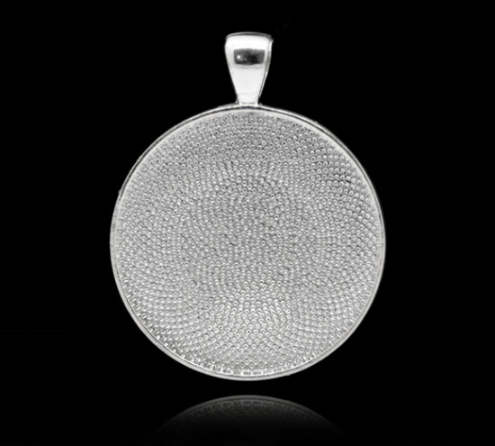 Picture of Zinc Based Alloy Cabochon Setting Pendants Round Silver Plated (Fits 30mm Dia) 4.1cm x 3.3cm, 5 PCs