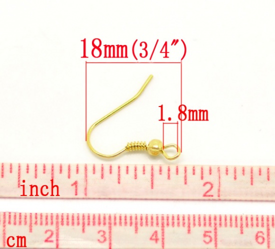 Picture of Iron Based Alloy Ear Wire Hooks Earring Findings Gold Plated 19mm x18mm( 6/8" x 6/8"), Post/ Wire Size: (21 gauge), 300 PCs