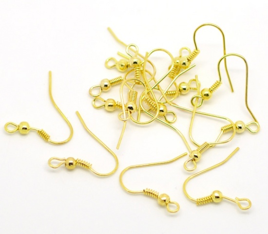 Bild von Eisen(Legierung) Ohrringe Ohrhaken Vergoldet 21mm x 18mm, Drahtstärke: (21 gauge), 300 Stück