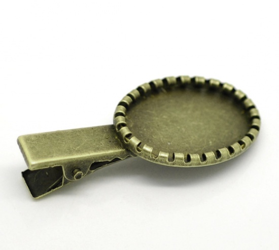 Immagine di Lega di Ferro Fermacapelli Ovale Tono del Bronzo Basi per Cabochon (Adatto 24.5mm x 17mm) 4.6cm x 21mm, 20 Pz