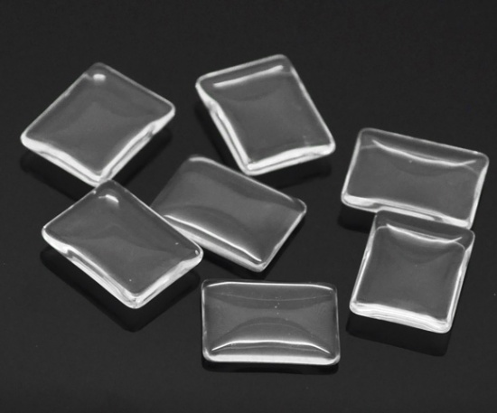 Picture of Transparent Glass Dome Seals Cabochons Rectangle Flatback Clear 25mm(1") x 18mm( 6/8"), 10 PCs