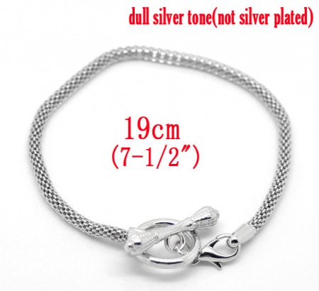 Iron Based Alloy European Style Lantern Chain Charm Bracelets Silver Tone W/ Toggle Clasp 19cm long, 4 PCs