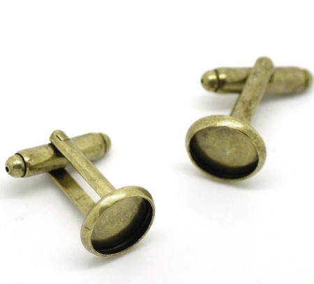 10 Unidades Latón Gemelos Ronda Tono Bronce Base Camafeo (Apta 10mm) 26mm x 12mm