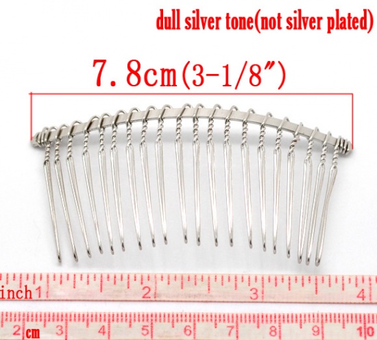 Picture of Iron Based Alloy Hair Clips Arched Comb Shape Silver Tone 7.8cm x 3.8cm, 10 PCs