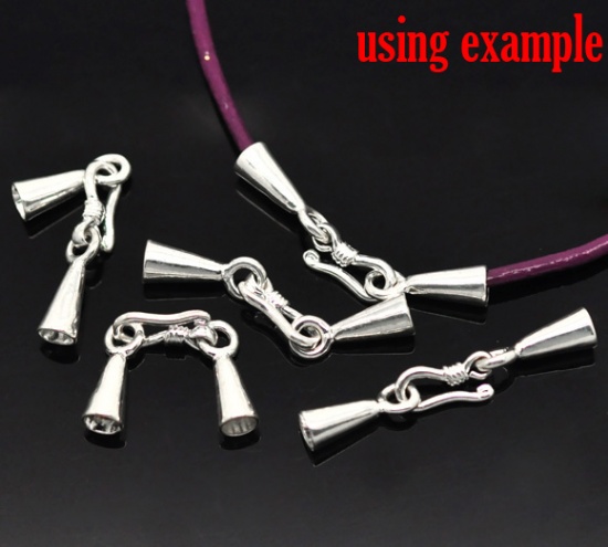 Picture of Silver Plated Necklace/ Bracelet Brass End Caps Clasps 36x5mm(Fit 3mm), sold per packet of 5 sets