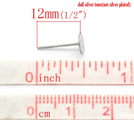 Image de Apprêts de Boucles d'Oreilles Puces en Alliage de Fer avec Embouts Forme Rond Argent Mat 12mm x 6mm, Epaisseur de Fil: (20 gauge), 500 Pcs