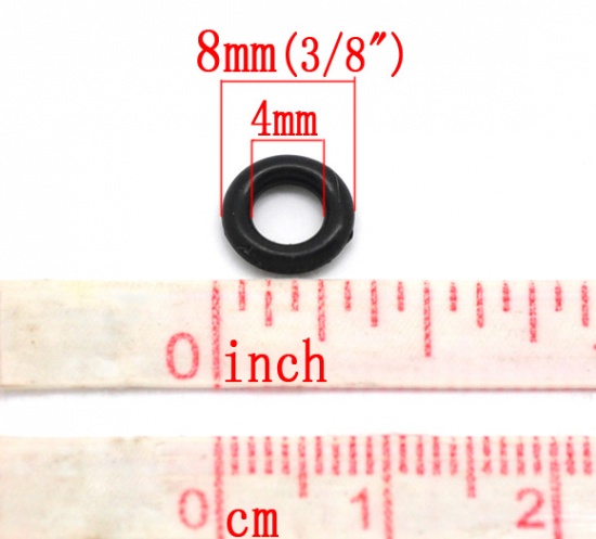 Immagine di Anelli di Tappo di Gomma Stile Europeo Perline Tondo Nero Circa 8mm Dia, Foro: Circa 4.0mm, 500 Pz