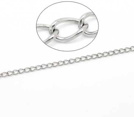Picture of 10 M (Approx 32.81 Foot) Stainless Steel Closed Soldered Curb Link Chain For Handmade DIY Jewelry Making Findings Silver Tone 3.5x2.5mm