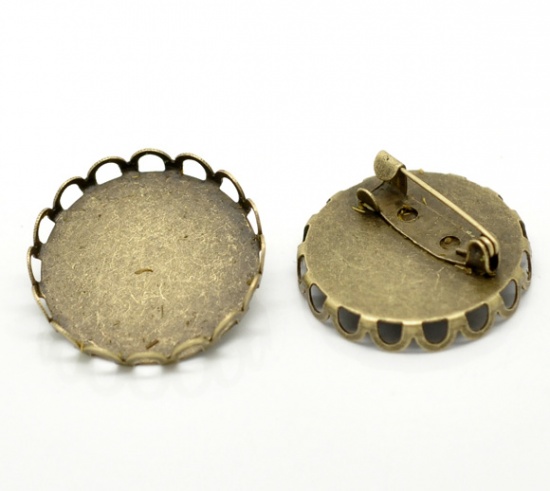 Image de Broche Epingle à Nourrice en Alliage de Fer Rond Bronze Antique (Convenable à Cabochon 25mm Dia) 27mm Dia., 20 PCs