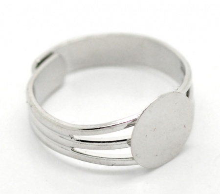 Brass Adjustable Glue-On Rings Round Silver Tone (Fits 10mm Dia) 18.3mm( 6/8")(US Size 8), 10 PCs