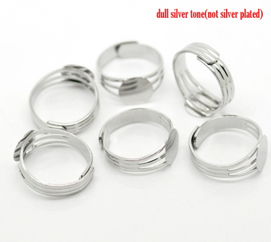 Picture of Brass Adjustable Glue-On Rings Round Silver Tone (Fits 10mm Dia) 18.3mm( 6/8")(US Size 8), 10 PCs                                                                                                                                                             