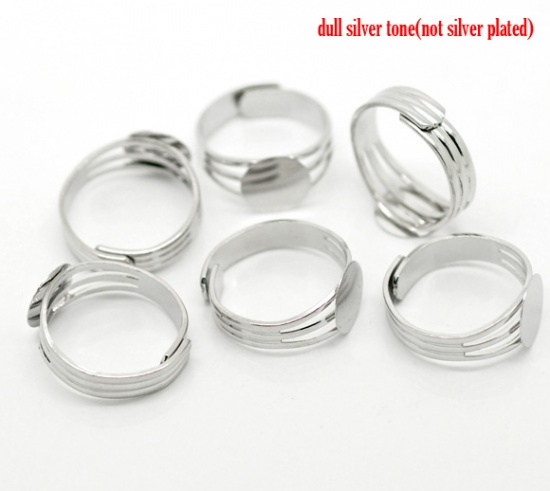 Bild von Messing Einstellbar Ringrohlinge mit Klebeplatte Rund Silberfarbe (für 10mm D) 18.3mm（US Größe: 8) 10 Stück
