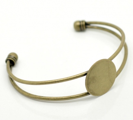 12 Pz Ottone Basi per Cabochon Aprire Braccialetti Disco Bronzo Antico (Adatto: 20mm) 16cm Lunghezza