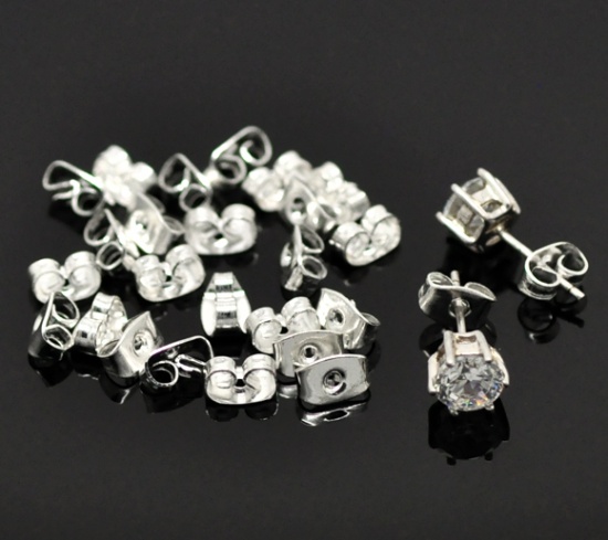 Picture of Iron Based Alloy Ear Nuts Post Stopper Earring Findings Butterfly Silver Plated 6mm( 2/8") x 4mm( 1/8"), 500 PCs