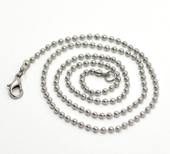 Picture of Ball Chain Necklace Silver Tone 51cm(20 1/8") long, Chain Size: 2.4mm(1/8") Dia. 12 PCs