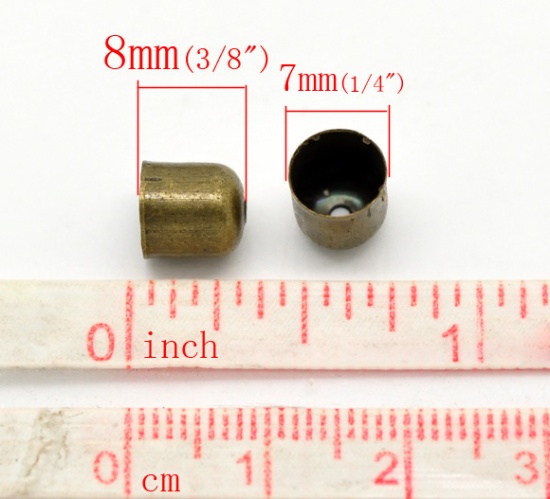 Picture of Antique Bronze Necklace End Tip Bead Caps 8x7mm(Fit 6mm Cord), sold per packet of 100