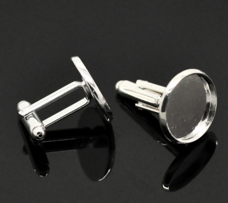 Bouton de Manchette en Laiton Rond Argenté (Convenable à Cabochon 16mm Dia) 26mm x 18mm, 10 PCs