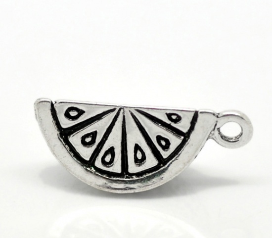 Picture of Zinc Based Alloy 3D Charms Orange Fruit Antique Silver Color 19mm( 6/8") x 8mm( 3/8"), 20 PCs