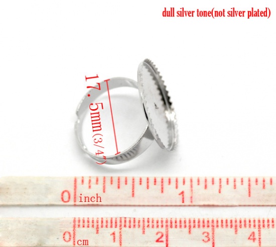 Bild von Zinklegierung Einstellbar Ringrohlinge mit Fassung Rund Silberfarbe (für 20mm D) 17.5mm (US Größe 7) 20 Stück