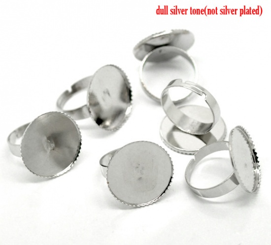 Picture of Zinc Based Alloy Adjustable Cabochon Settings Rings Round Silver Tone (Fits 20mm Dia) 17.5mm( 6/8")(US Size 7), 20 PCs