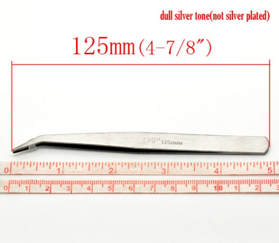 Picture of Silver Tone Bent Curved Pointed Tweezers 12.5cm(4-7/8"), sold per packet of 5