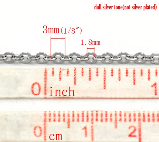 Picture of 304 Stainless Steel Link Cable Chain Findings Silver Tone 3x2.5mm(1/8"x1/8"), 10 M