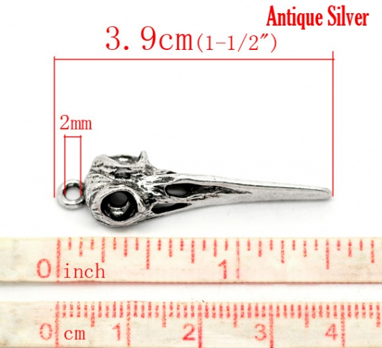 亜鉛合金 3D チャーム ペンダント 鳥 銀古美 39mmx 11mm、20 個 の画像