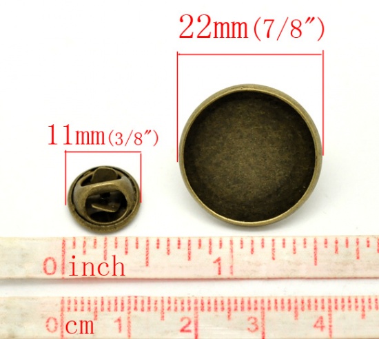 Immagine di Lega di Zinco Spilla Accessori Tondo Tono del Bronzo Basi per Cabochon (Addetti 20mm) 22mm x 10mm 11mm x6mm, 20 Set