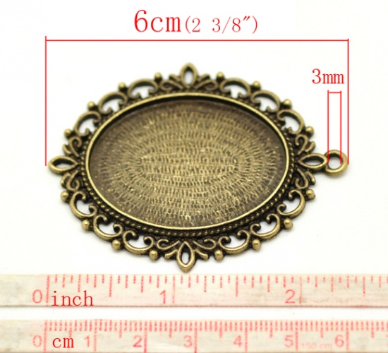 Immagine di Lega di Zinco Charm Ciondoli Ovale Tono del Bronzo Basi per Cabochon Addetti 40mm x 30mm 6cm x 4.5cm, 5 Pz