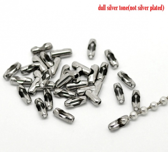 Immagine di Acciaio Inossidabile Palla Catena Connettore Tono Argento 9mm x 3mm, 300 Pz