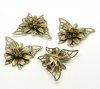 Image de Cabochons d'Embellissement Estampe en Filigrane Creux en Alliage de Fer Papillon Bronze Antique Fleurs, 4.5cm x 3.5cm, 20 Pcs