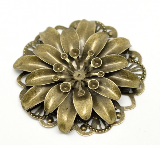 Image de Cabochons d'Embellissement Estampe en Filigrane Creux en Alliage de Fer Fleurs Bronze Antique 4.8cm Dia, 10 Pcs
