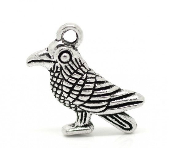 Picture of Antique Silver Color Bird Charms Pendants 19x13mm(3/4"x1/2"), sold per packet of 30