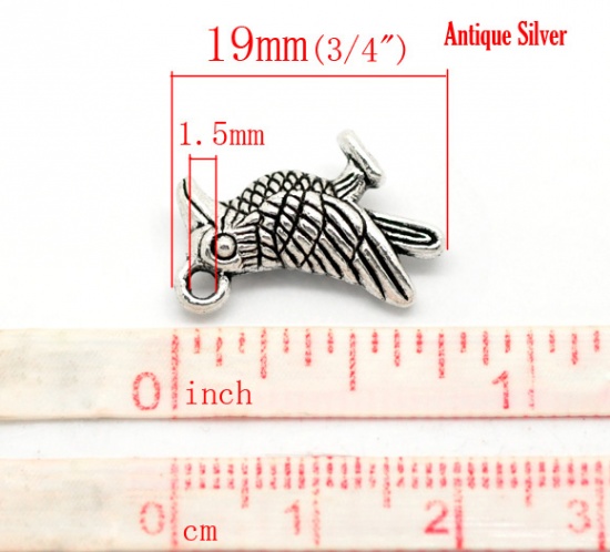 Picture of Antique Silver Color Bird Charms Pendants 19x13mm(3/4"x1/2"), sold per packet of 30