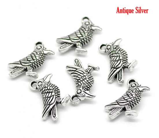 Picture of Antique Silver Color Bird Charms Pendants 19x13mm(3/4"x1/2"), sold per packet of 30