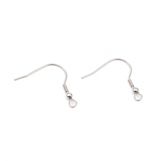 Picture of 304 Stainless Steel Ear Wire Hooks Earring Silver Tone W/ Loop 23mm x 22mm, Post/ Wire Size: (21 gauge), 100 PCs