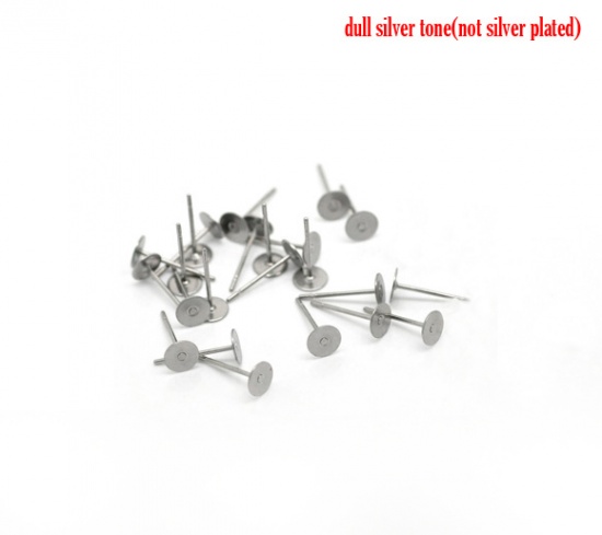 Picture of 304 Stainless Steel Ear Post Stud Earrings Findings Round Silver Tone 12mm( 4/8") x 5mm( 2/8"), Post/ Wire Size: (21 gauge), 200 PCs