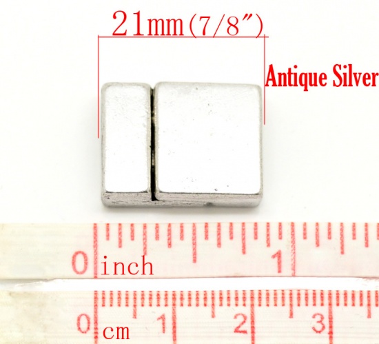 Bild von Magneteisen Magnetverschluss Rechteck Antiksilber 21mm x 16mm 5 Sets