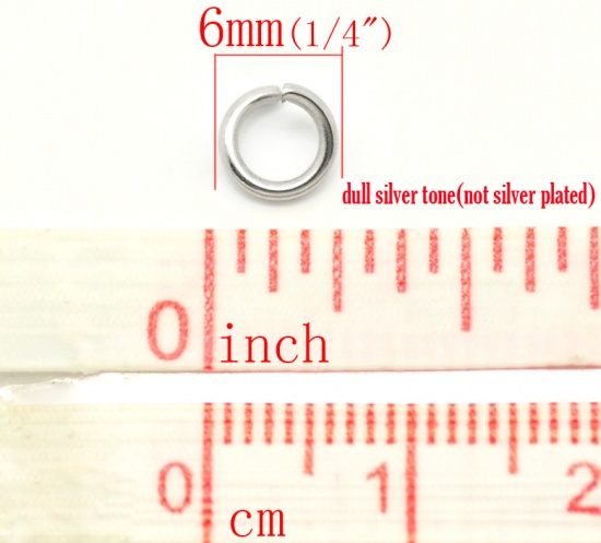 Picture of 304 Stainless Steel Open Jump Rings Findings Round Silver Tone 6mm( 2/8") Dia, 500 PCs