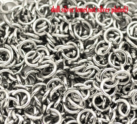 Picture of 304 Stainless Steel Open Jump Rings Findings Round Silver Tone 6mm( 2/8") Dia, 500 PCs
