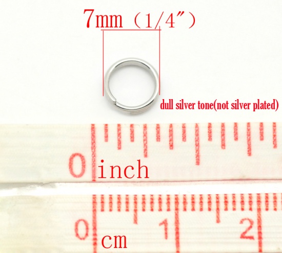 Picture of 304 Stainless Steel Split Jump Rings Findings Round Silver Tone 7mm( 2/8") Dia, 500 PCs