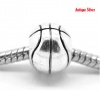 Image de Perles à Gros Trou au Style Européen en Alliage de Zinc Basketball Argent Antique Rayées Plaqué 11mm x 10mm, Tailles de Trous: 5.2mm, 20 Pcs