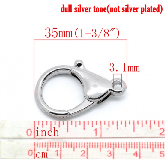 Picture of Zinc Based Alloy Lobster Clasps Silver Tone 35mm x 25mm, 10 PCs